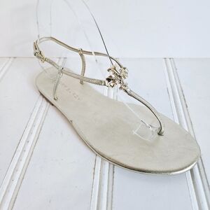 Tory Burch Capri Gold Metallic Logo Sandals Leather Ankle Strap Size 9